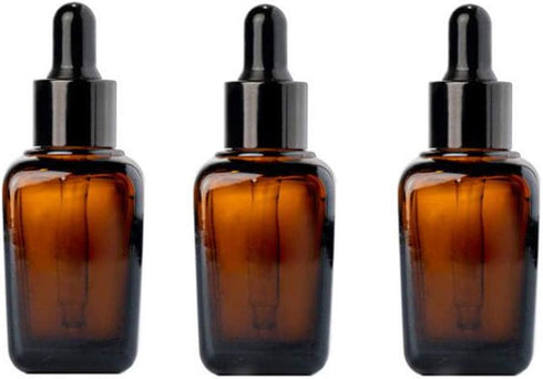 3PCS 30ml Empty Refillable Square Amber Glass Droppers Essential Oil Bottles Aromatherapy Cosmetics Elite Fluid Container Jar Pot Holder with Glas...