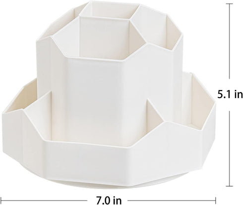 Pencil Pen Holder for Desk, 9 Slots 360 Degree Rotating Desk Organizer, Cute Pen Organizers Stationery Supplies for Office Home & Art Supply (Beig...