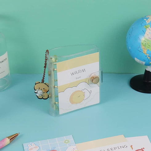 Mini Size 3-Ring Binder Cover Refillable PVC Notebook Binder with Snap Button Closure File Folder for 3-Holes Filler Paper Loose Leaf Personal Pla...