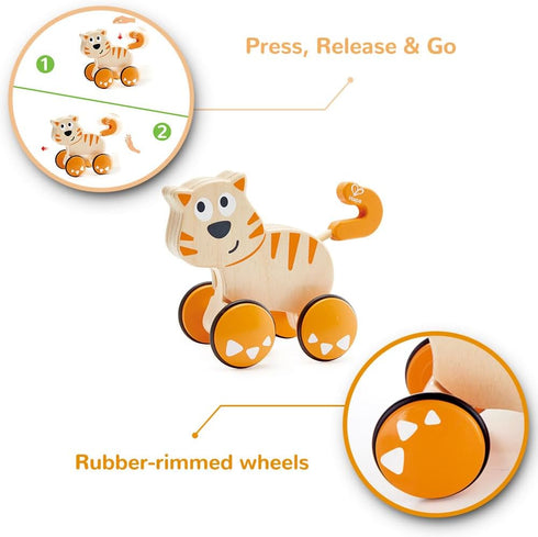 Hape Dante Push and Go | Wooden Push, Release & Go Cat Toddler Toy with Wheels...