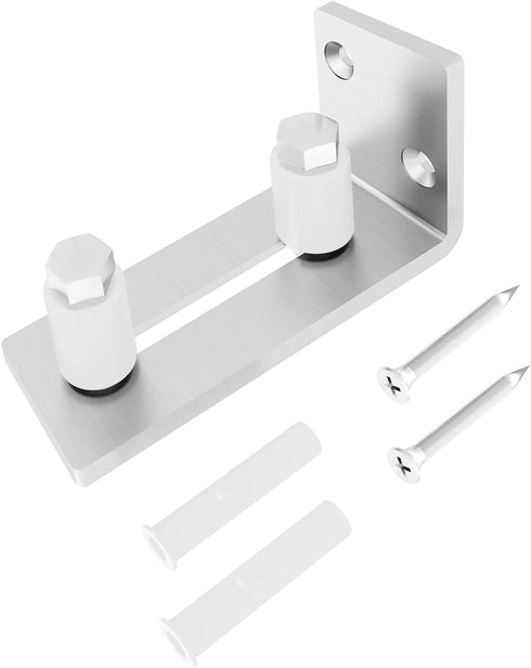 JUBEST Barn Door Floor Guide - Satin Nickel Adjustable Roller Wall Mounted Floor Guide for Door Thick Up to 2 1/8 inches, Flush Bottom Design, Smo...
