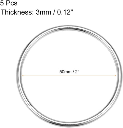 uxcell O Ring Buckle 50mm(2") ID 3mm Thickness Zinc Alloy O-Rings for Hardware Bags Belts Craft DIY Accessories, Silver Tone 5pcs...