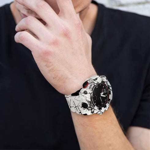 Men's Digital Watches Military Outdoor Waterproof Sports Wrist Watch Date Multi Function LED Alarm Stopwatch, White Watches for Mens...