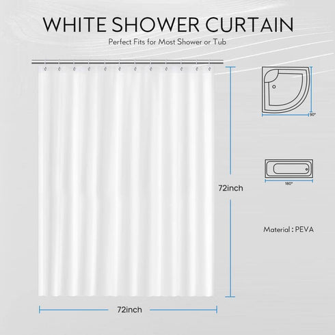Shower Curtain Liner, 72 X 72 INCH PEVA Shower Curtain Liner, Plastic Shower Liner with 12 Metal Grommet, Waterproof & Washable Shower Curtain Lin...