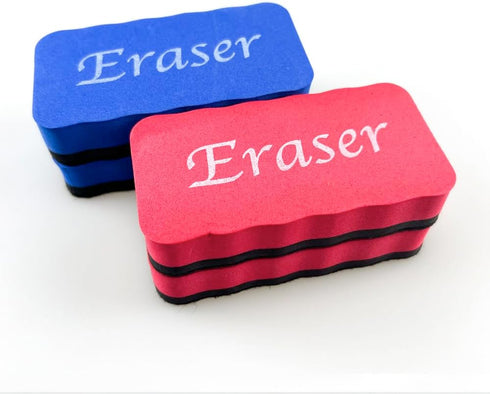 Magnetic Whiteboard Erasers, 4-Pack, Red and Blue, Long-Lasting Magnet for Dry Erase Board...