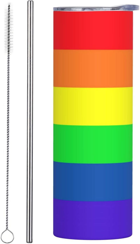 Stainless Steel Tumbler Gay Pride LGBT Rainbow flag Travel Cup 20 oz Insulated Coffee Mug Double Wall with Splash Proof Lid & Straw & Cleaning Bru...