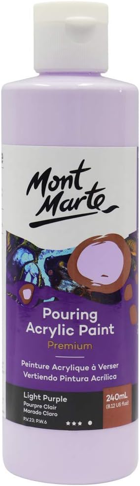 Mont Marte Premium Pouring Acrylic Paint, 240ml (8.11oz), Light Purple, Pre-Mixed Acrylic Paint, Suitable for a Variety of Surfaces Including Stre...