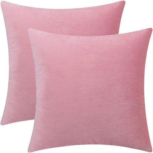 Artcest Set of 2 Decorative Velvet Throw Pillow Cases, Soft Solid Cushion Covers for Sofa Couch and Bed, 16"x16" (Blush)...