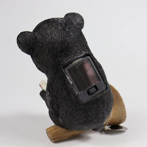 Sitting Bear Tree Hugger with Solar LED Light, Baby Bear Reading Book Garden Statue, Resin Animal Figurine Outdoor Decor, Yard Art Sculpture for L...