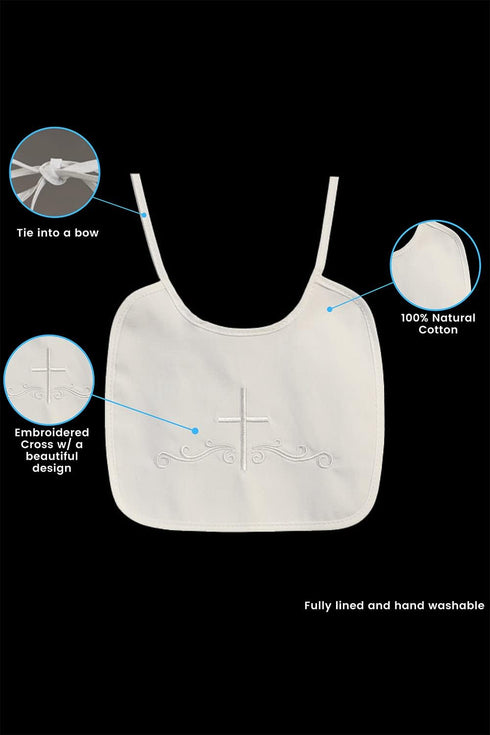 Pink Princess White Baptism Bib Boy - Christening Cotton Baby Baptism Bibs with Embroidered Cross - Baptismal Gifts and Accessories...