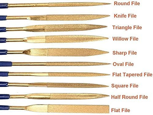 10pcs Titanium Finish Diamond Needle File Set, 3 x 140mm Mini Jewelers File Set Metal File Tool for Jewelers Glass Wood Carving Craft...