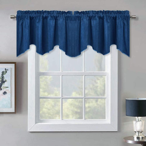 Luxury Decoration Velvet Valance Curtains - Light Blocking Small Window Scalloped Valance with Solid Rod Pocket Thick Privacy Tier Curtain for Caf...