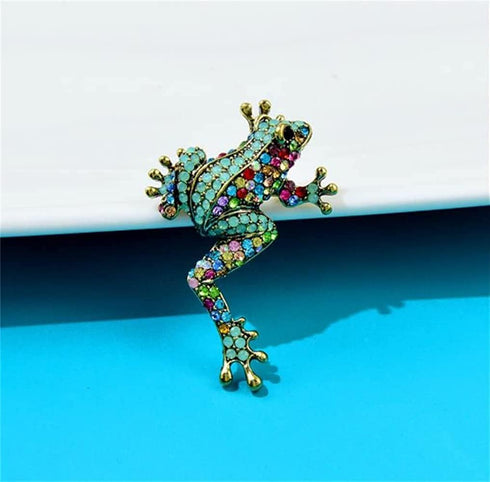 Rhinestone Frog Brooch Vivid Animal Pin Full Glasses Design Alloy Material Green Color Women And Men Jewelry...