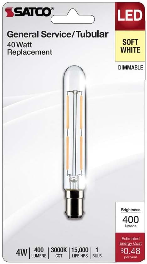 Satco 21861-4T6.5/LED/CL/930/120V/DC/1CD Tubular (S21861) Double Contact Bayonet Base Exit Light Bulb...