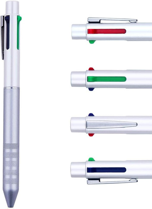 DUNBONG Multi Color Pen white 4 In 1 Multi function Pen with Black, Blue, Red, Green, Metal Gel Ballpoint Pen, 1-Count (White)...