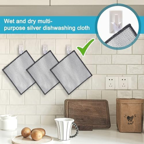 10 Pcs New UpgradeTriple-Layer Non Scratch Wire Dishcloth,Wire Dishwashing Rag,Kitchen Cleaning DishRags,Powerful Multipurpose Wire Miracle Cleani...