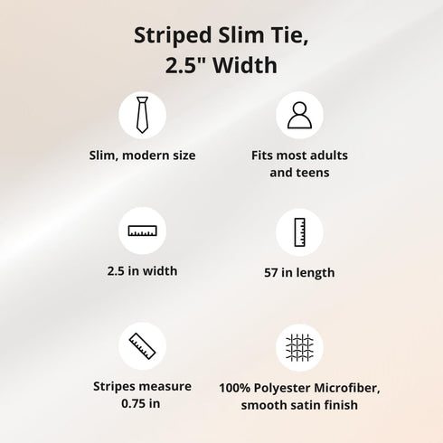 tiemart Striped Slim Tie, 2.5" Width...