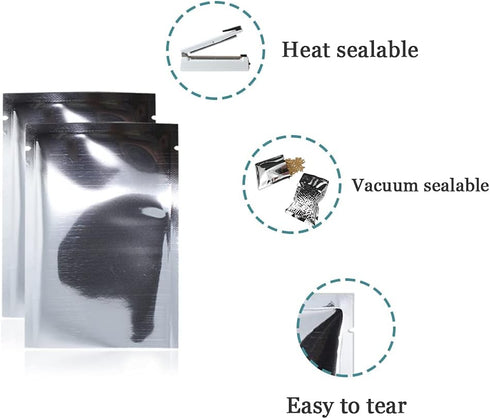 PABCK 100 Pack 3.5x5.1 inch (Usable Size 3.15x4.7 inch) Silver Foil Pouch Heat Seal Bulk Food Storage Bags Vacuum Sealer Wrapping...