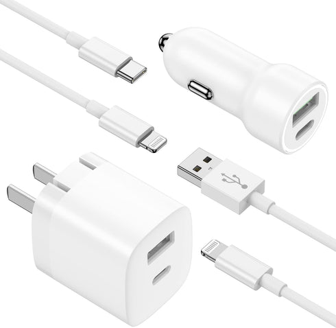 iPhone Car Charger, 20W Dual USB C PD Fast Charging Kit with 6ft MFi Certified Lightning Cables, Compatible with iPhone 14/13/12/11/X Series, iPad...