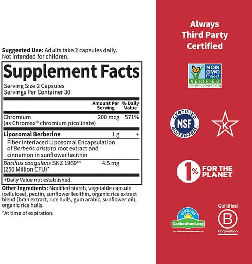 Garden of Life Liposomal Berberine and Chromium Picolinate for Already Healthy Blood Sugar, Glucose Metabolism and Cholesterol—Probiotics for Easy...