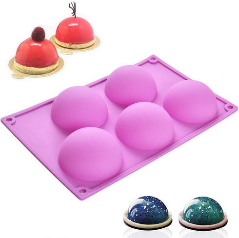 Newk 5 Holes Semi Sphere Silicone Mold, 3 Packs 5-Cavity Half Sphere Mold for Making Chocolate Bomb, Cake, Jelly, Pudding, Dome Mousse - Purple...