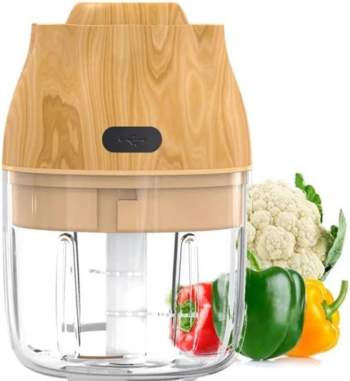 Electric Garlic, Fruit, and Vegetable Mini Food Chopper: Compact Wireless Processor Ideal for Ginger, Chili, Meat, and More, 250ML, Wood...