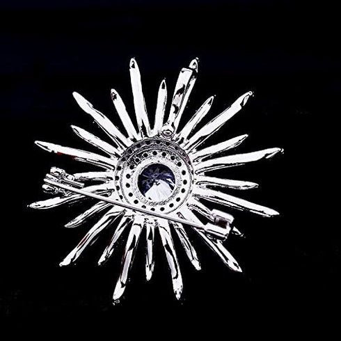 Sparkling Silver Tone Micro Pave Round Shaped Burst Star Brooches Collar Lapel Pins Atomic Jewelry...
