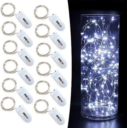 YKB 12 PCS White Fairy Lights LED String Lights Battery Powered, 20 Micro LEDs on 3.3ft/1m Silvery Copper Wire, Battery Operated String Lights by ...