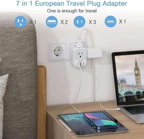 European Travel Plug Adapter Converter, TESSAN International Power Plug Converter with 2 USB, Type C Outlet Adaptor Charger for US to Most of Euro...