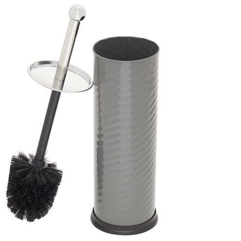 Home Basics Toilet Brush with Swirl Canister, Grey | Sturdy Base | Embossed Design | Neutral Color...