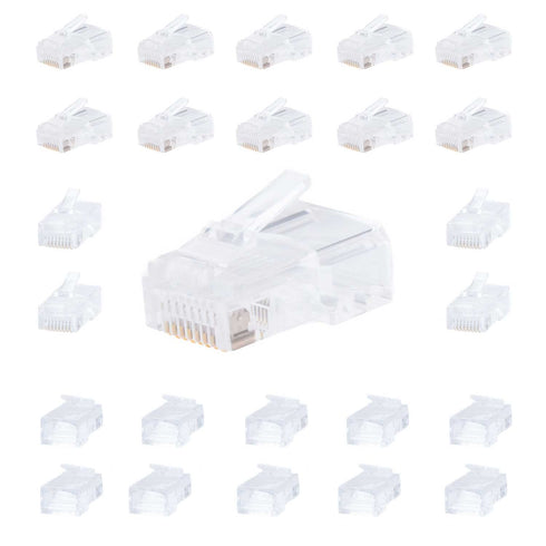 Cat5e RJ45 Modular Plugs, 8P8C UTP Ethernet Crimp Connectors, Solid or Stranded Cable Ends, Gold-Plated Contacts (100 Pack)...
