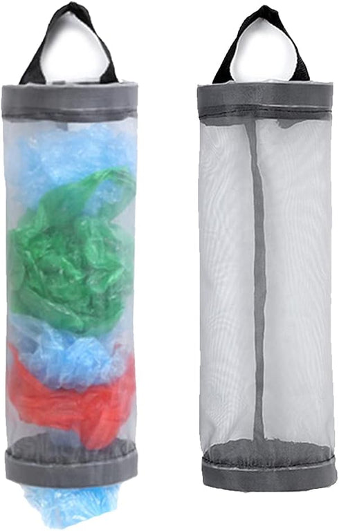 Plastic Bag Holder, Mesh Grocery Bag Holder Hanging Storage Bag Dispenser (Grey 2 Packs)...