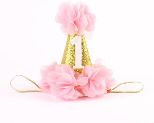 1st Pet Birthday Cone Hat Dogs Cats Holiday Party Hat Headwear Costume with Flowers Accessories and Adjustable Headband for Small Medium Dogs Cats...