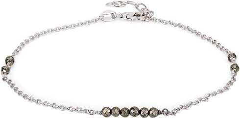 Sterling Silver Jewelry - Rhodium Plated 925 Stamp - Beaded Anklet with Pyrite Stones - Stylish Beautifully Designed for Women - 9" Long + 1" Exte...