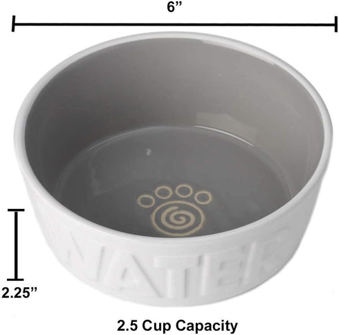 PetRageous 14014 Back to Basics Dishwasher and Microwave Safe Dog Water Bowl 6-Inch Diameter 2.25-Inch Tall 2.5-Cup Capacity For Medium and Large ...
