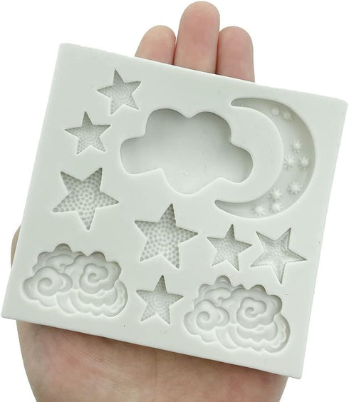1Pc Star Moon Clouds Shaped Silicone Fondant Molds, Candy Chocolate Molds for DIY Cake Fondant Cookie Cloud Fondant Mold Moon For Candy Baking Sug...