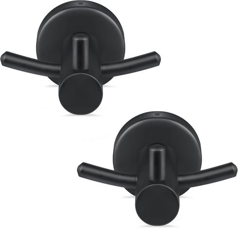Pack of 2 Matte Black Wall Mounted Towel Hooks for Bathroom Shower Kitchen Cabinet Closet Door, SUS304 Stainless Steel Double Bath Robe Hook...
