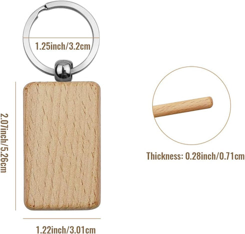 Tenalleys 10Pcs Blanks Rectangle Wooden Keychain 1.2 inch Wood Engraving Unfinished Keychain with 10 pcs Key Rings for DIY Crafts Gift Accessories...