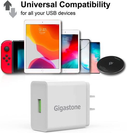 Gigastone USB Wall Charger 2-Pack,QC3.0 Qualcomm Certified 3A Charger Plug, iPhone 18W Fast Charging, Compact Wall Charger for iPhone 15 14 13 12 ...
