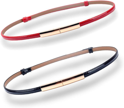 Women's Belt Dress Fashion Patent Leather Belts Adjustable Skinny Slim Belt Genuine Leather Gold Color Buckle Waistband...