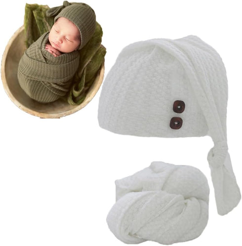 Newborn Photography Wrap Boy Girl Baby Photo Wraps Outfits Stretch Crochet Blanket Props (White)...