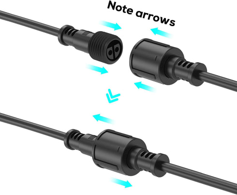 9.8FT Outdoor Extenstion Cord with 2 Core 2 pin Black Plastics IP65 T Shape Tee Connctor for Extend Outdoor Landscape Lights,UL...