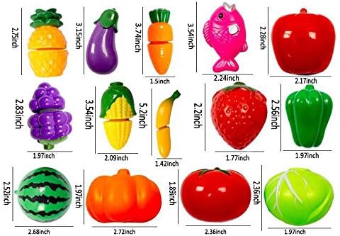 Cutting Fruits Vegetables Set, 24 Pack Play Kitchen Plastic Cutting Food for Kids Pretend Play Kitchen Toys Educational Food Toys for Children Gir...