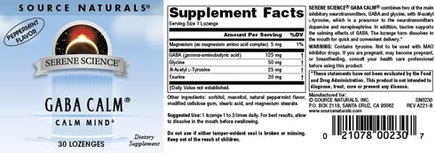 Source Naturals Serene Science, GABA Calm Quick Dissolving Peppermint Flavor - 30 Lozenges...