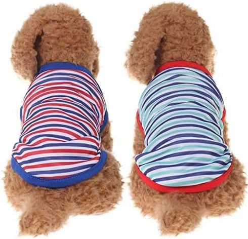 Dog Tank Top T Shirts, 2Pcs Blue Stripe Shirt for Small Dogs Cats Pets Clothes...