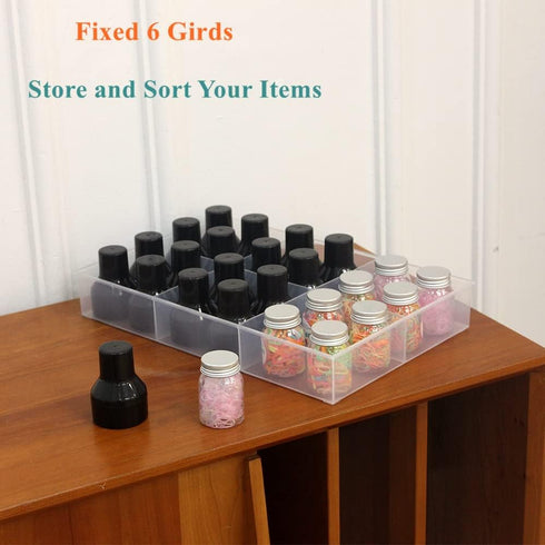 BangQiao 2 Pack Fixed 6 Grids Clear Plastic Organizer Sorting Tray with Large Compartment, Transparent Storage Divider Box Container Case for Hard...