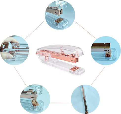 Acrylic Desktop Stapler with 1000 26/6 Staples, 6 Binder Clips & 50 Paper Clips, Desk Accessory Kit for Home Office School (Rose Gold)...