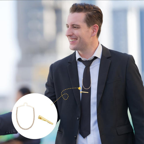 FINGERINSPIRE 4 Pack Men for Tie Chain Classic Platinum & Golden Tie Clips Link Chain Set Men's Noble Necktie Tie Chain With Collar Tie Clasps for...