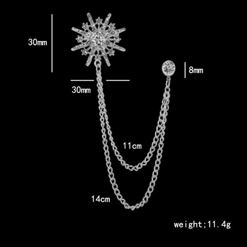 Snowflake Rhinestone Brooches, Hanging Chain Tassel Badge, Gold Silver Snowflake Long-chain Brooches Shirt Collar Lapel Pin for Men Women Suit Acc...