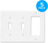 Maxxima 5 Pack 3 Gang Standard/Double Toggle Switch Outlet Wall Plate, White, Standard Size (Pack of 5)...